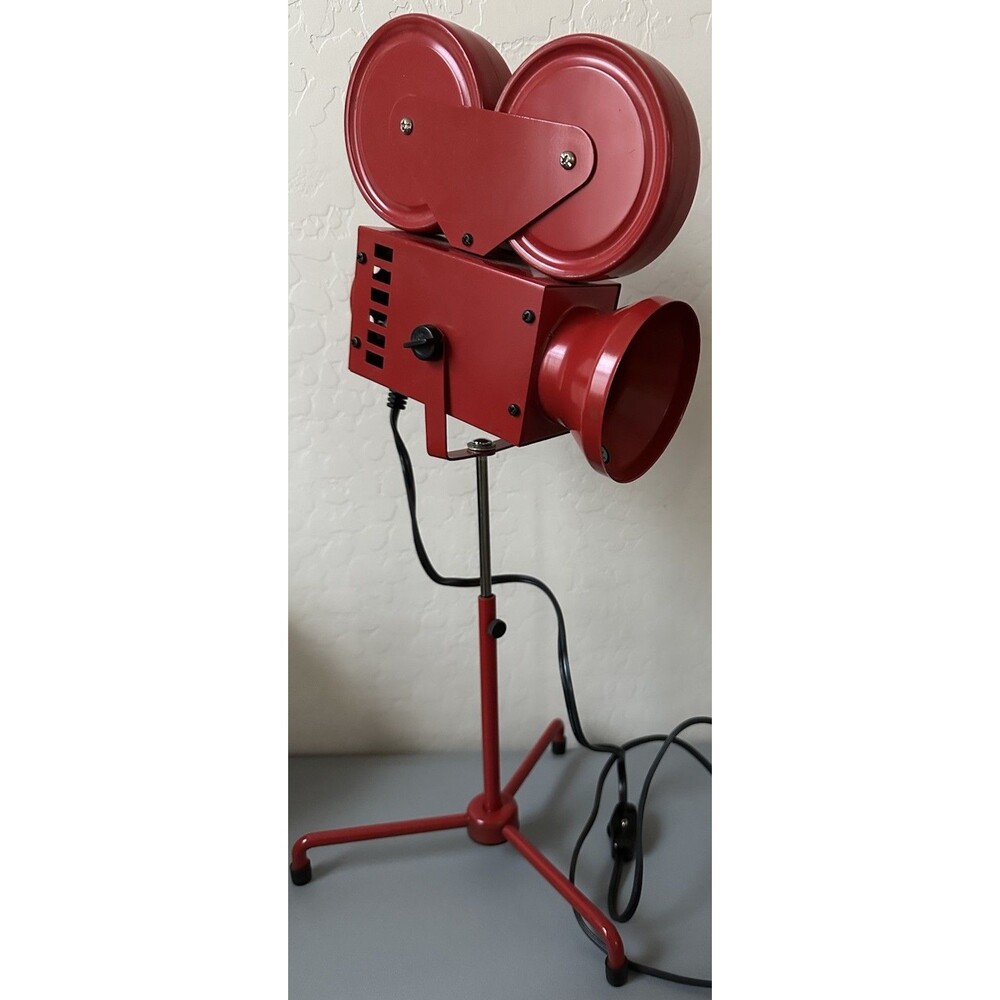 ENESCO Vintage Red Hollywood Studio Movie Camera Desk Lamp 1986 Retro Works RARE